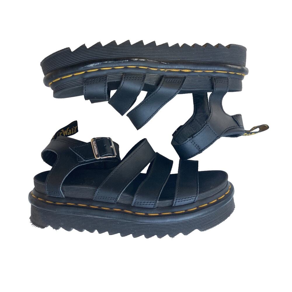 Dr Martens Blaire Edgy Grunge Lite Chunky Platform Strap Black Leather Sandals 6